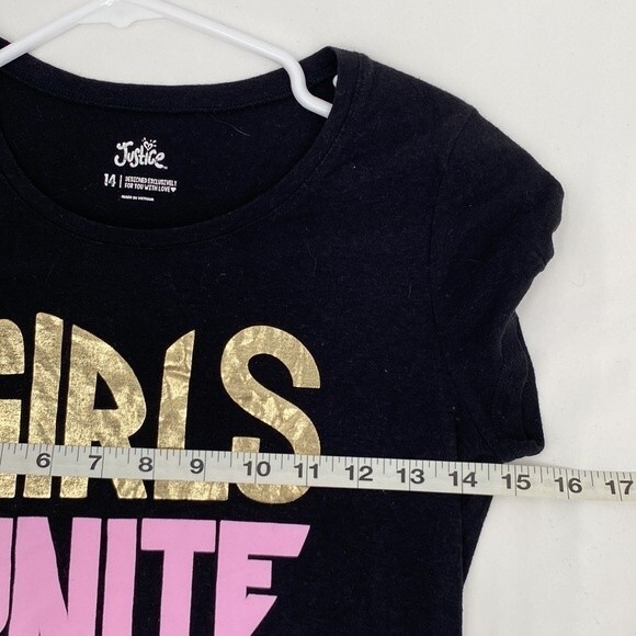 Justice Girls Black Short Sleeve Girls Unite Graphic Tee Shirt size 14 - Picture 6 of 6